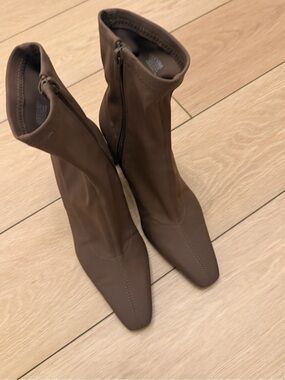 Zara Brown Pointed Toe Stretch Heeled Sock Boots